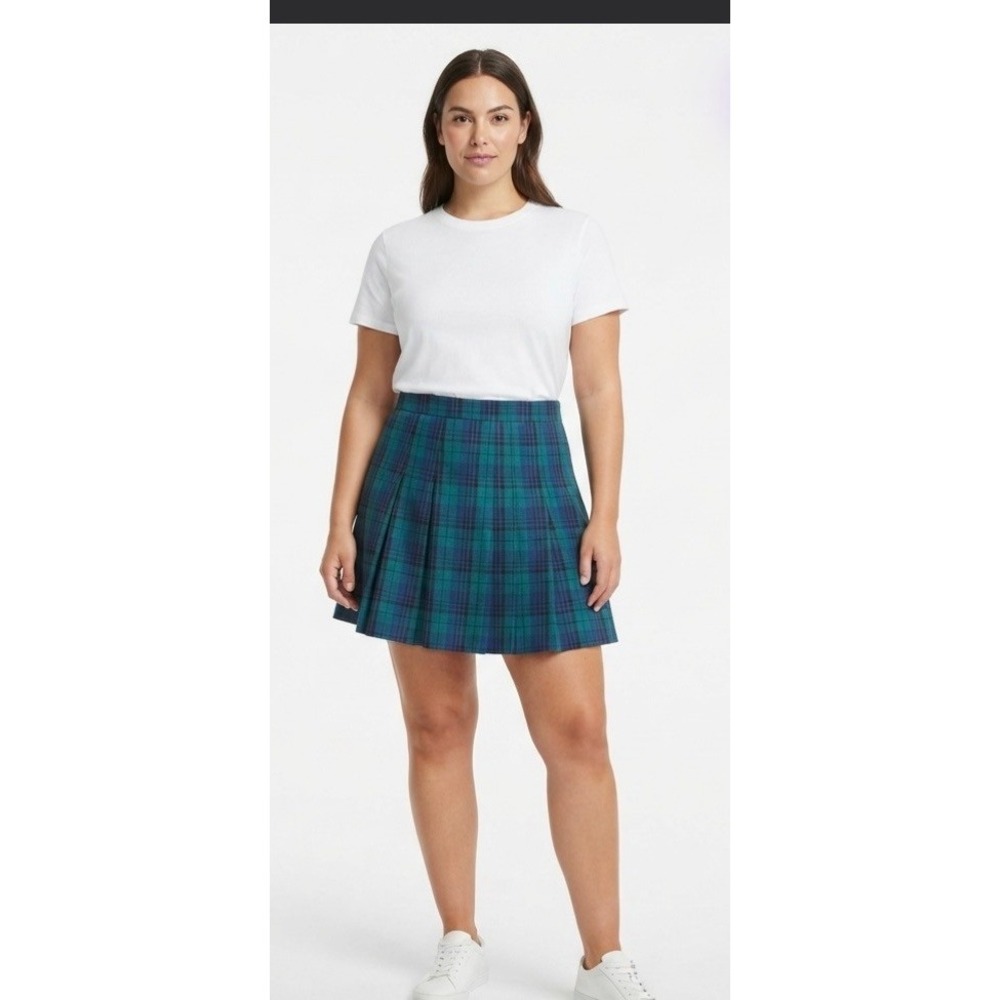 Divided H&M Green Blue Tartan Pleated Mini Skirt Size 8 Plaid Preppy Academia